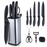 RAXCO Knife Set with Block,10-Piece Kitchen Knives Stainless Steel,Pro-Sharpened for Cooking,Slicing,Mincing,Dicing,Black