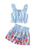 HSOXLQF Kids Toddler Girls Summer Clothes Button Design Striped Tank Top + Floral-Print Elastic Shorts 2 Piece