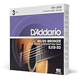 D'Addario Acoustic Guitar Strings - 80/20 Bronze - For 6 String Guitars - Deep, Bright, Projecting Tone - Deep, Bright, Projecting Tone - EJ13-3D - Custom Light, 11-52 - 3-Pack
