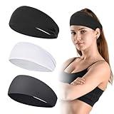 Sports Headbands for Women, Moisture Wicking Workout Headbands, Stylish Comfortable and Stretchy Non Slip Headbands, Sports, Yoga, Running Essentials for Women, （Black/White/Grey）