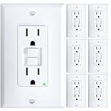 Amico 6 Pack GFCI Outlet 15 Amp with Thinner Design, Non-Tamper Resistant, Self-Test GFI Receptacles with LED Indicator, Wall Plates and Screws Included, Indoor, ETL Listed, White