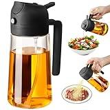 SWEET VIEW Olive Oil Sprayer for Cooking, 470ml 2 In 1 Glass Oil Dispenser/Pour Bottle, Kitchen Accessories, Kitchen Gadgets for Air Fryer, Salad, BBQ (Black)