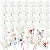 60pcs Summer Activities for Kids – DIY Paper Pinwheels Crafts, Blanks White Windmill Kits Bulk for 4th of July, Classroom Party, Back to School, Garden, Art Projects