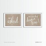 Andaz Press Wedding Party Signs, Country Chic Burlap Print, 8.5x11-inch, He Asked, She Said About Damn Time! Engagement Save the Date Photoshoot Signs, 2-Pack