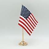 Deluxe United States Table Flag - Premium Satin Fabric - Gold-Colored Metal Pole and Base - Elegant 6 x 9 Inch American Desk Flag for Office & Events