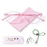 AetrvoHope Kids Blue Light Glasses Clear Pink,Cute Computer Gaming Glasses for Teens Girls Age 6-13,TR90 Unbreakable Frame with Case,Anti Eyestrain UV400