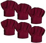 LilMents 6 Pack Chef Hat Set Elastic Baker Kitchen Catering Cooking Chefs Hats (Wine Red)