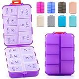 NEW Foldable & Double Protection Portable Weekly Pill Organizer 2 Times A Day with Etched Labels, AM PM 7 Day Week Medicine Box, Daily Travel Pill Case Dispenser for Vitamin, Supplement - Clear Purple