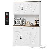 HOSTACK 71" Pantry Cabinet with Charging Station, Tall Kitchen Pantry Storage Cabinet with Microwave Stand, Farmhouse Kitchen Hutch with Storage Drawers for Living Room, Dining Room, White