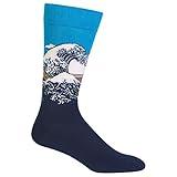 Hot Sox Men's Famous Artist Series Novelty Crew Socks, Wave (Blue/Navy), Shoe Size: 6-12,sock size: 10-13