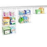 3-Tier Hanging Laundry Basket Organizer：Foldable Wire Shelf Laundry Room Organizer with 360°Rotating Hooks Small Space Solutions Closet Hanging Organizer - Laundry Organization, White Patent