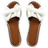 Sksshion Women's Bow Knot Slides Open Toe Flat Sandals Summer Slip On Slippers White 8