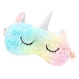 Cute Animal Sleeping Sleep Mask Soft Plush Blindfold Cute Rabbit Panda Koala Eye Cover Eyeshade for Kids Teens Girls Women (Unicorn Rainbow)