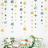 Sage Green Gold 40th Birthday Decorations Number 40 Circle Dot Twinkle Star Garland Streamer Banner Backdrop for Women Mens Cheers to 40 Years Old Birthday Happy 40th Anniversary Party Supplies