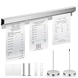 Henoyso 16 Inch Aluminum Slide Check Rack with 2 Pcs Receipt Holder Spike Desk Receipt Storage Restaurant Food Truck Ticket Holder Accessories Silver Bill Order Display Rail for Kitchen Bar (No Slot)