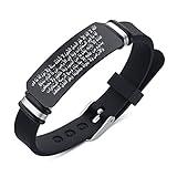 ForeverWill Ayatul Kursi Quran Calligraphy Allah God Amulet Silicone Bracelet, Arabic Verse Protection Bangle Wristband Religious Muslim Islamic Faith Jewelry, Adjustable, Black (FW-HNC-0100-quran)