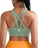 RUNNING GIRL Sports Bra for Women, Criss-Cross Back Padded Strappy Sports Bras Medium Support Yoga Bra with Removable Cups(2575_Green_S)