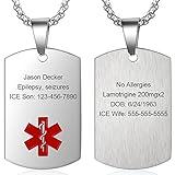 Stainless Steel Custom Medical Alert Necklace for Men & Women – Engraved Emergency Medical ID Tag for Him and Her, Life-Saving Med Alert Jewelry for Allergies, Conditions, and Emergency Contacts (Silver)