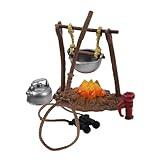 TOYANDONA 1 Set Dollhouse Stove Kitchen Furniture Miniature Hanging Stove Tea Kettle, Fairy Garden Camping Accessories Pretend Toys Bonfire Figurine Micro Landscape