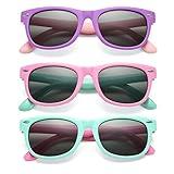 COASION Kids Polarized Sunglasses Set TPEE Rubber Flexible Shades for Girls Boys Age 3-9 Sunglasses 3 Pack (Purple + Rosepink + Applegreen)