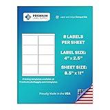 Premium Label Supply White Sticker Shipping/Mailing Labels – 4" x 2.5" – Laser/Inkjet Compatible – (8 per Sheet), 25 Sheets – 200 Total Adhesive Labels