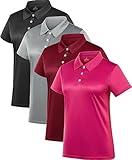 Women's Polo Tee Dry Fit Golf Shirt Moisture Wicking Short Sleeve Sport Activewear Golf Polo Tops Collar with Buttons Workout Black/Grey/Wine red/Rose XL