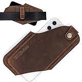 TobbinGear Leather Cell Phone Holster with Belt Clip, Leather Belt Pouch, Universal Phone Case on Belt for Men, Phone Holder for Smartphone, Right Handed, Dark Brown, Medium