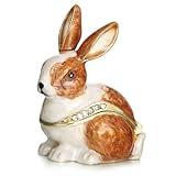 Vie jeune Hand Painted Enamel Hinged Trinket Box, Unique Mini Ring Necklace Jewelry Organizer, Classical Antique Bejeweled Storage, Figurine Collectible Keepsake Home Decor (Rabbit)