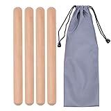 2 Pairs Classical Wood Claves Musical Percussion Instrument, 8 Inch Rhythm Natural Hardwood Sticks with a Carry Bag