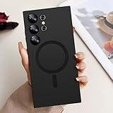 Omio Magnetic Silicone Case for Galaxy S25 Ultra Compatible with MagSafe, Matte Soft TPU Silicone All-Inclusive Camera Lens Film Shockproof Cover for Galaxy S25 Ultra Women Men, Black