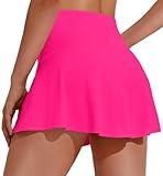 PINSPARK Women's Pleated Tennis Skirts with Pockets Athletic Golf Skorts Skirts Workout Running,Hot Pink Medium