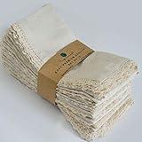 Fingercraft Dinner Cloth Napkin Cotton Linen 12 Pack Vintage Rustic Premium Quality Mitered Corners Napkin Cloth with Elegant Lace for Everyday Use, Pre Shrunk and Good Absorbency 20x20 in Ivory