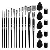 Depvision Paint Brushes Set 12 Pcs Face Paint Brushes and Sponges Set Professional Paint Brushes for Acrylic Painting Acrylic Oil Watercolor Tempera Painting Artist Paintbrush for Kids Adult
