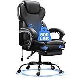 Big and Tall Office Chair with Footrest,500LBS Ergonomic Executive Desk Chair with Extra Wide Seat,Adjustable Lumbar Support,High Back&Padded Armrests,Reclining Leather Computer Chairs for Home Office