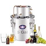 Seeutek Alcohol Still 5 Gal 18 L Water Alcohol Distiller Spirits Kit w/Circulating Pump, Copper Tube & Dual Display Thermometer, Home Brew Wine Making Kit Oil Boiler Stainless Steel for DIY Whisky