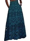 Flowy Skirt Women Summer Eyelet Maxi Long High Waisted Swing Cute Vacation Comfy Skirts with Pockets XL Lake Blue