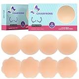 CHARMKING Nipple Covers 4 Pairs for Women, Reusable Adhesive Nipple Coverings, Invisible Pasties Silicone Cover Beige