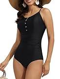 baleaf Women's Tummy Control One Piece Swimsuits High Neck Long Torso Bathing Suits Button up Modest Full Coverage Swim Suits Adjustable Strap Swimwear Black 38