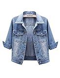 Unilexi Women's 3/4 Sleeve Colored Cropped Denim Jacket Light Wash Short Jean Jacket Trucker Coat(0096-LightBlue-XL)