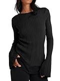 Cicy Bell Womens Bell Long Sleeve Tops Going Out Knitted Pullover Sweater 2025 Fall Fashion Lightweight Winter Shirts Black