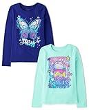 The Children's Place Girls Assorted Everyday Long Sleeve Graphic T-Shirts,Multipacks Drink/Butterfly Dream 2-Pack X-Small