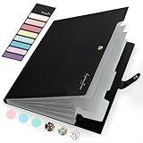 Sooez Accordion File Organizer, Letter Size Expanding File Folder with Labels, 5 Pocket Folders for Documents, Portable Paper Bill Receipt Organizer for Home School Office Supplies, Black