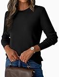 GKBK Womens Sweaters Wool Blend Crew Neck Lightweight Loose Fit Pullover Black Long Sleeve Fall Tops Business Casual Outfits 2025 Trendy