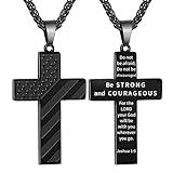 DuoDiner Black Cross Necklace for Men Boys Pendant Chain American Flag Joshua 1:9 Baptism Religious Christian First Communion Confirmation Jewelry Christmas Graduation Gifts Him Teenage Boys Age