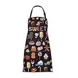 FUSTMW Dessert Apron Sweet Food Gifts Dessert Lover Gifts Sweet Dessert Baking Cooking Kitchen Chef Apron with Pocket (Sweet Food Apron)