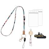 WK IEASON Lanyard Neck Strap Keychain Keyring Keys, with 2pc Clear Vertical ID Card Holder Name Tag and 2pcs Slim Cell Phone Tether Tab