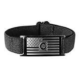 Mikovivi American Flag Initial Bracelet for Men, Stainless Steel Adjustable Letter Bracelet Patriotic Jewelry Easter Basket Stuffers Gift for Men Kids Boys Teens (C)