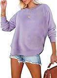 SHEIN Women's Casual Crewneck Loose Lightweight Long Sleeve Sweatshirts Fall Tops for Women 2024 Trendy,(US 16-18) XL,Purple