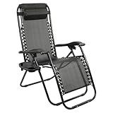 Elevon Zero Gravity Chair with Cup Holder & Removable Pillow, Adjustable Reclining Outdoor Patio Folding Chairs for Adults Portable Lounge Chair Furniture for Poolside, Lawn, Beach, Camping, Black