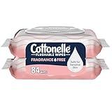 Cottonelle Fragrance Free Flushable Wet Wipes, Adult Wet Wipes, 2 Flip-Top Packs, 42 Wipes Per Pack